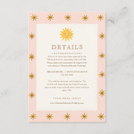Whimsical Pink & Gold Sun Wedding Details Kaart
