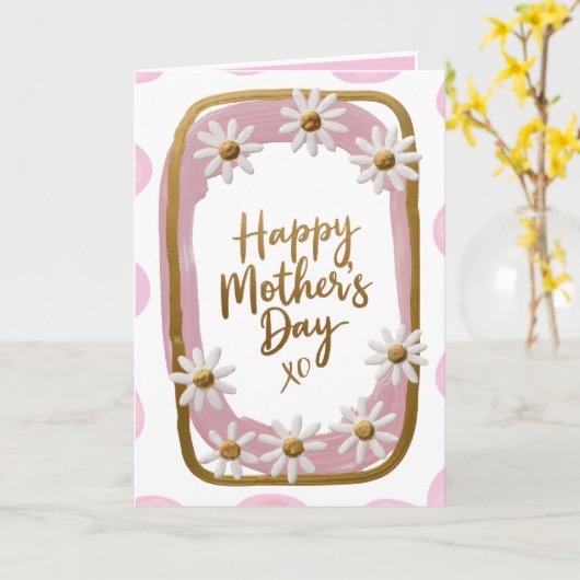 Whimsical Pink Gold & White Daisy Moederdag Kaart (Gele Bloem)