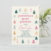 Whimsical Pink & Green Christmas Tree Baby Shower Kaart (Staand voorkant)