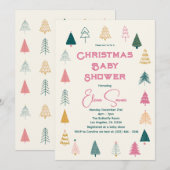 Whimsical Pink & Green Christmas Tree Baby Shower Kaart (Voorkant / Achterkant)