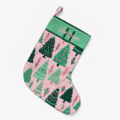 Whimsical Pink & Green Christmas Tree Pattern Name Kleine Kerstsok (Voorkant (Hangend))
