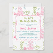 Whimsical Pink Green Hand Drawn Tea Vrijgezellenfe Kaart (Voorkant)