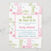 Whimsical Pink Green Hand Drawn Tea Vrijgezellenfe Kaart (Voorkant / Achterkant)