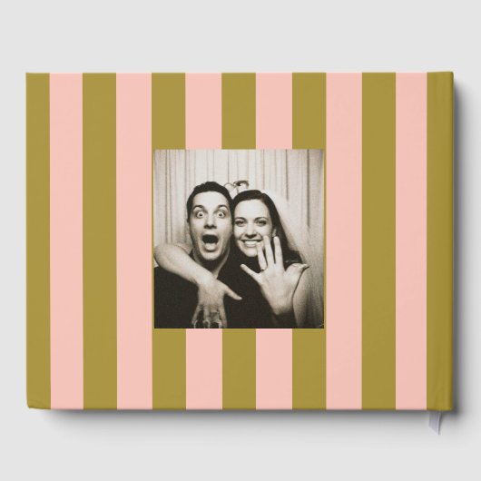 Whimsical Pink Green Striped Scribble wedding Gastenboek (Achterkant)