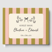 Whimsical Pink Green Striped Scribble wedding Gastenboek (Voorkant)