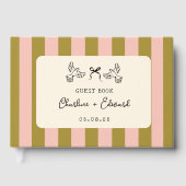 Whimsical Pink Green Striped Scribble Wedding Gastenboek (Voorkant)