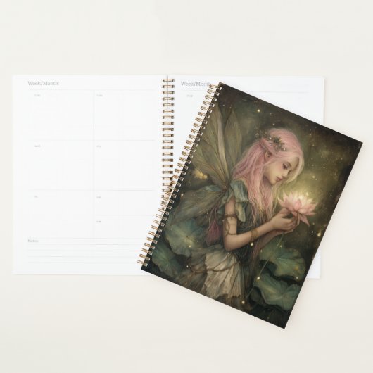 Whimsical Pink-Haired Fairy and Lotus Flower Planner (Display)
