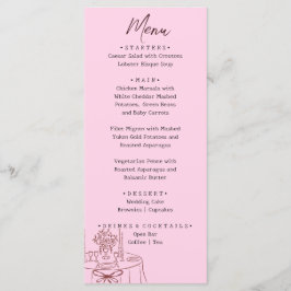 Whimsical Pink Hand Drawn Illustrated Wedding  Menu