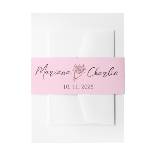 Whimsical Pink Hand Drawn Illustration Wedding  Uitnodigingen Wikkel (Voorkant Voorbeeld)