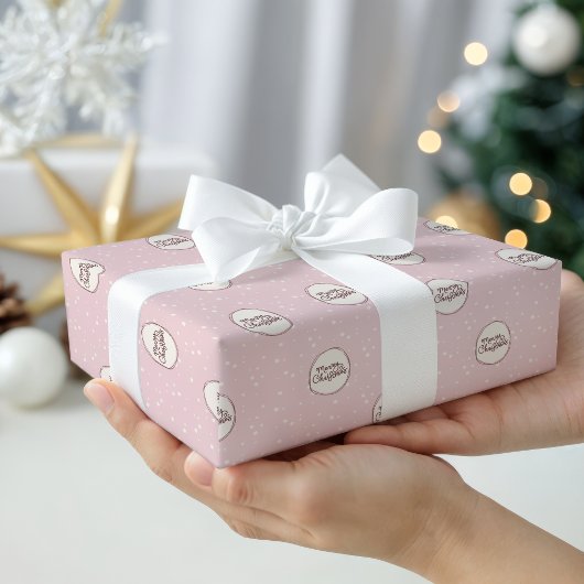 Whimsical Pink Hand-Drawn Merry Christmas Cadeaupapier