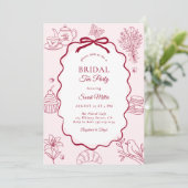 Whimsical Pink Hand Drawn Tea Party Bridal Shower Kaart (Staand voorkant)