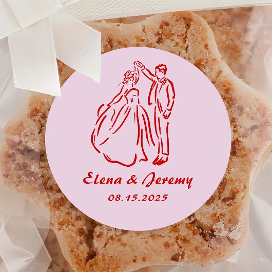 Whimsical Pink Hand Drawn Wedding Sticker
