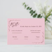 Whimsical Pink Hand Written Scribble Wedding RSVP  (Staand voorkant)