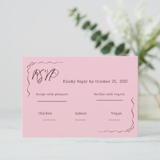 Whimsical Pink Hand Written Scribble Wedding RSVP  (Staand voorkant)
