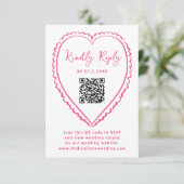 Whimsical Pink Heart QR Code Wedding RSVP Kaartje (Staand voorkant)