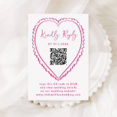 Whimsical Pink Heart QR Code Wedding RSVP Kaartje