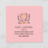 Whimsical Pink Heart vroedvrouw of doula Vierkante Visitekaartje (Achterkant)