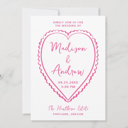 Whimsical Pink Heart Wedding Kaart (Voorkant)