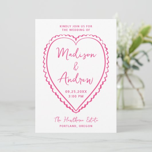 Whimsical Pink Heart Wedding Kaart (Staand voorkant)
