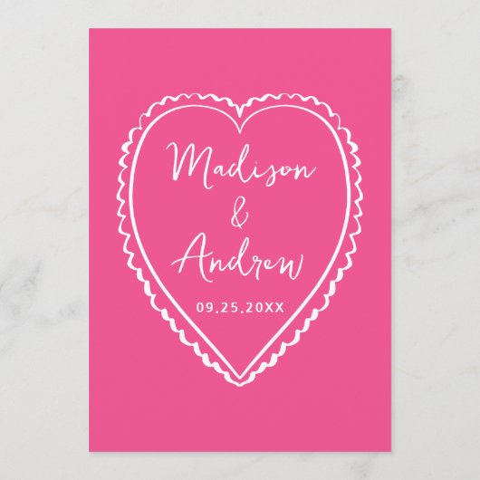 Whimsical Pink Heart Wedding Menu (Achterkant)