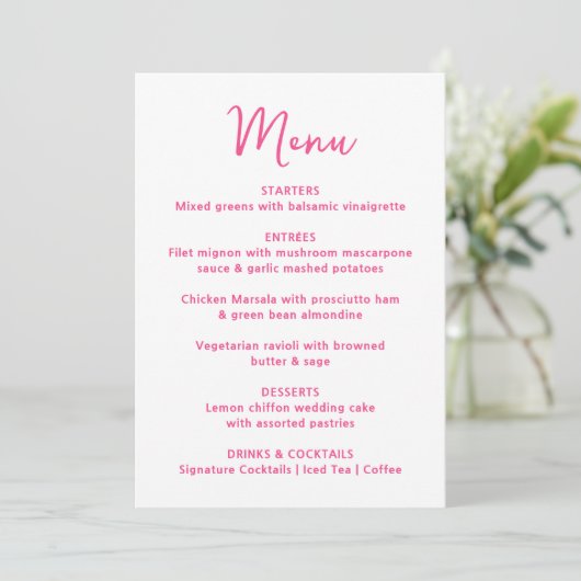 Whimsical Pink Heart Wedding Menu (Staand voorkant)