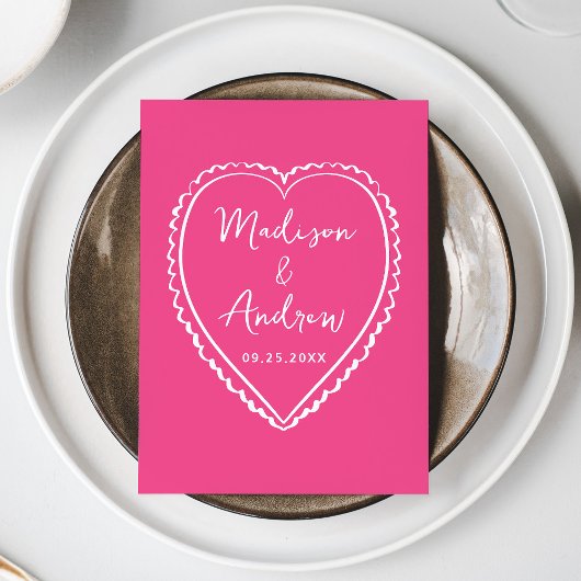 Whimsical Pink Heart Wedding Menu