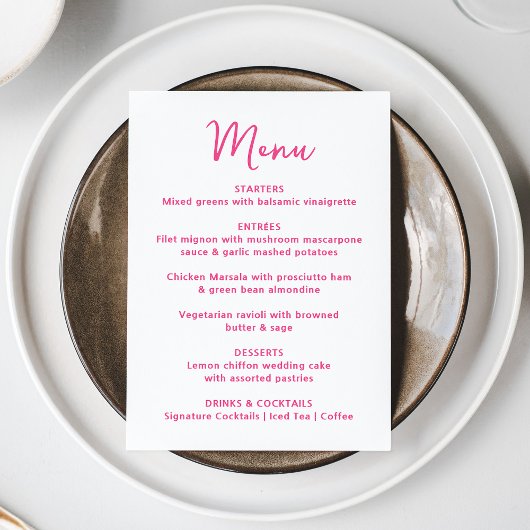 Whimsical Pink Heart Wedding Menu