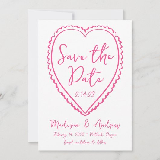 Whimsical Pink Heart Wedding Save The Date (Voorkant)