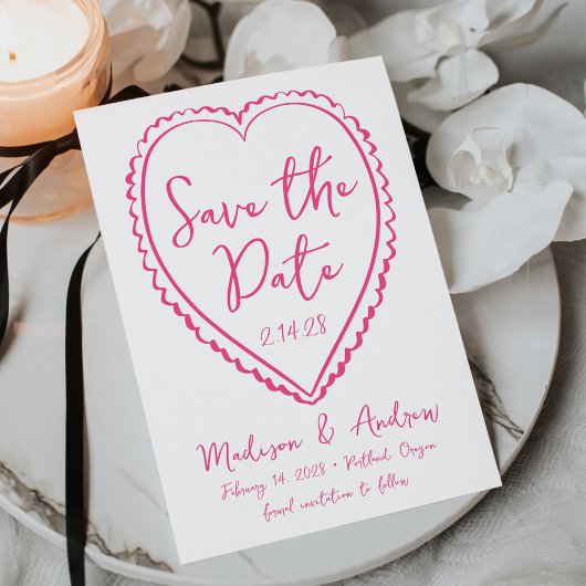 Whimsical Pink Heart Wedding Save The Date