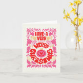 Whimsical Pink Holiday Kaart (Gele Bloem)