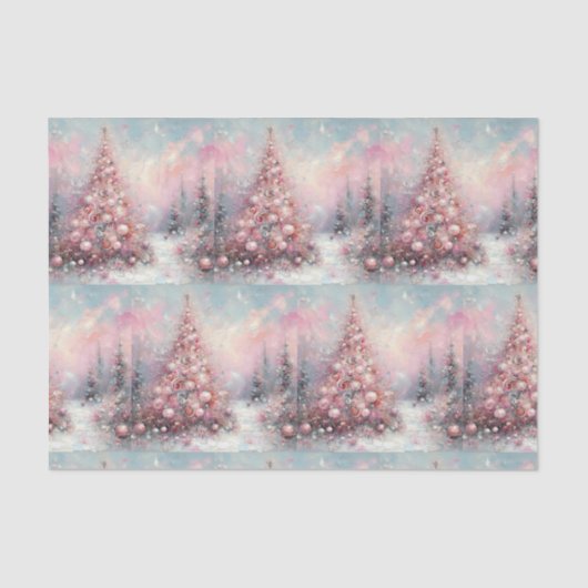 Whimsical Pink kerstboom betegeld decoupage Tissuepapier (Voorkant)