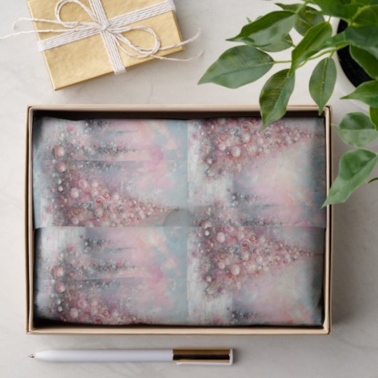 Whimsical Pink kerstboom betegeld decoupage Tissuepapier (Geschenk)
