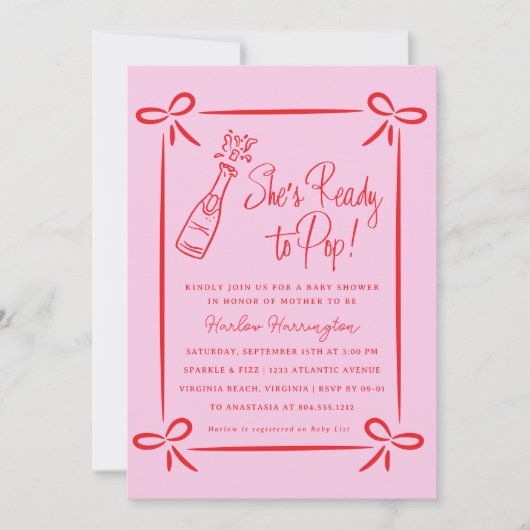 Whimsical Pink Klaar voor Pop Baby shower Uitnodig Kaart (Voorkant)