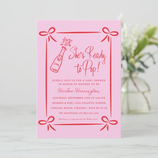 Whimsical Pink Klaar voor Pop Baby shower Uitnodig Kaart (Staand voorkant)