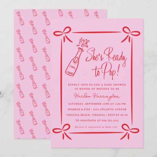 Whimsical Pink Klaar voor Pop Baby shower Uitnodig Kaart (Voorkant / Achterkant)