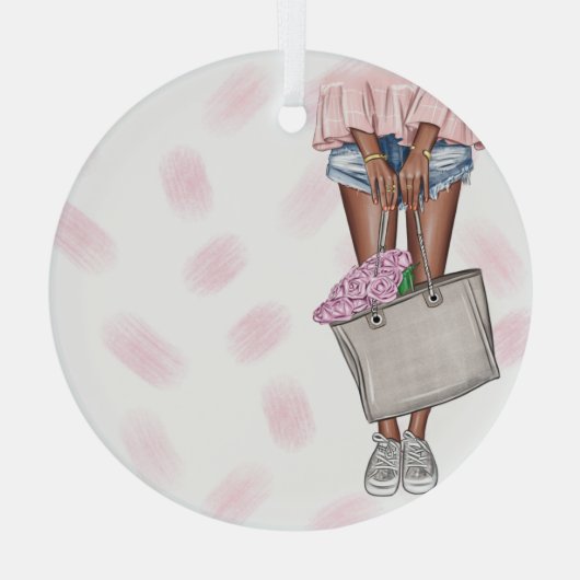 Whimsical Pink Lady Glas Ornament (Achterkant)