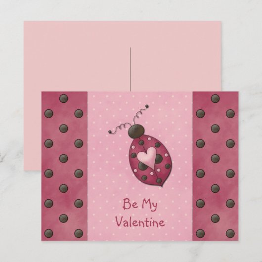 Whimsical Pink Ladybug Valentijns Briefkaart (Voorkant / Achterkant)