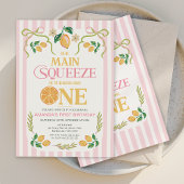 Whimsical Pink Lemon Main Squeeze 1e verjaardag Kaart