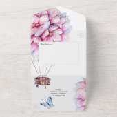 Whimsical Pink Magnolia Floral Wedding All In One Uitnodiging (Buitenkant)