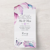 Whimsical Pink Magnolia Floral Wedding All In One Uitnodiging (Binnen)