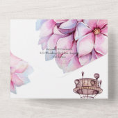 Whimsical Pink Magnolia Floral Wedding All In One Uitnodiging (Achterkant)