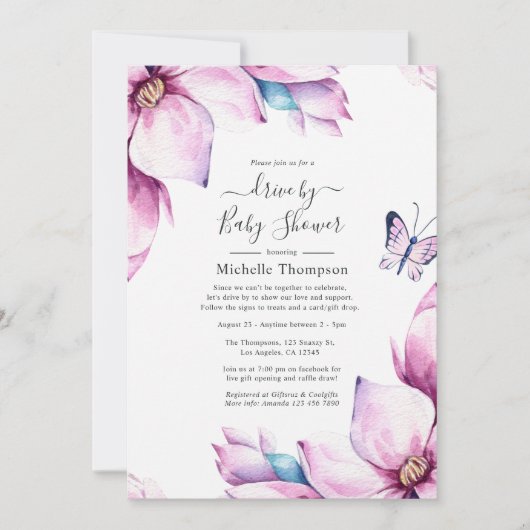 Whimsical Pink Magnolias Drive by Shower Kaart (Voorkant)