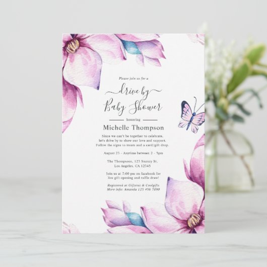 Whimsical Pink Magnolias Drive by Shower Kaart (Staand voorkant)