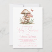 Whimsical Pink Mushroom Butterfly Baby shower Kaart (Voorkant)