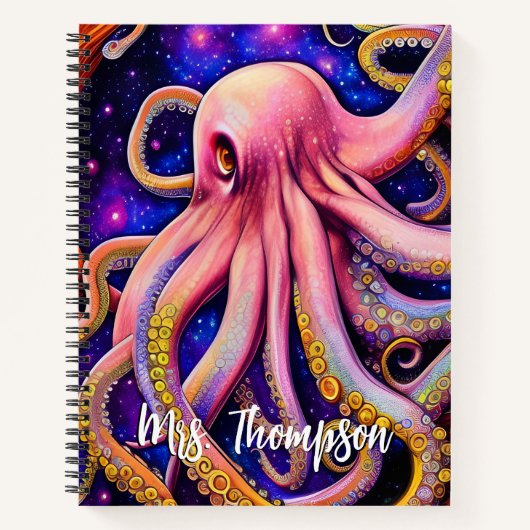 Whimsical Pink Octopus met persoonlijke naam Notitieboek (Voorkant)