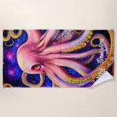 Whimsical Pink Octopus met persoonlijke naam Strandlaken (Voorkant)