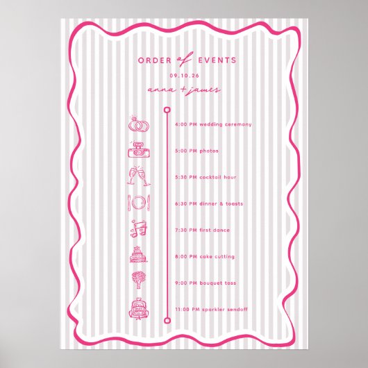 Whimsical Pink Order of Events Timeline Poster (Voorkant)