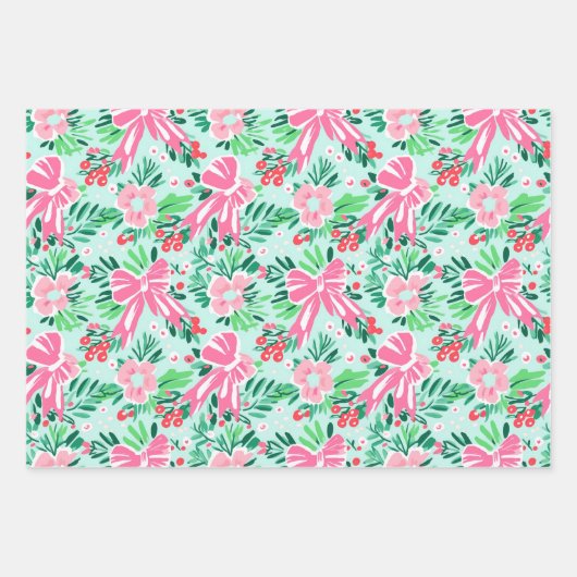 Whimsical Pink Pastel Christmas Holiday Festive Inpakpapier Vel (Voorkant 3)