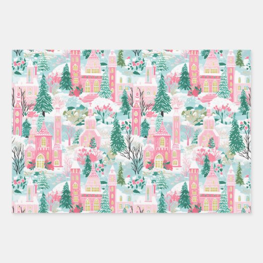 Whimsical Pink Pastel Christmas Holiday Festive Inpakpapier Vel (Voorkant 2)