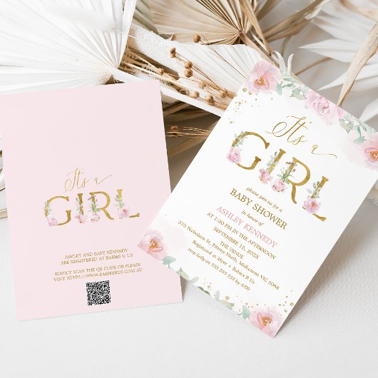 Whimsical Pink Peonies Het is een meisje Baby show Kaart